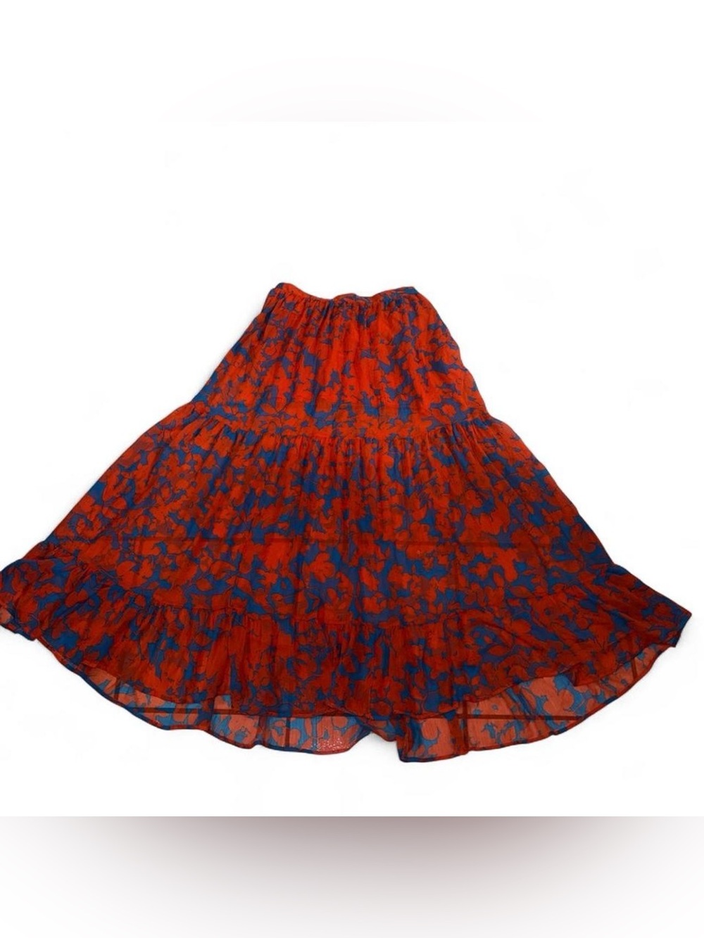 H&M Red and Blue Floral Tiered Midi Skirt